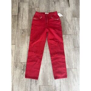VINTAGE St. John Flags Jeans Womens Size 10 Red Denim Embroidered USA MADE
